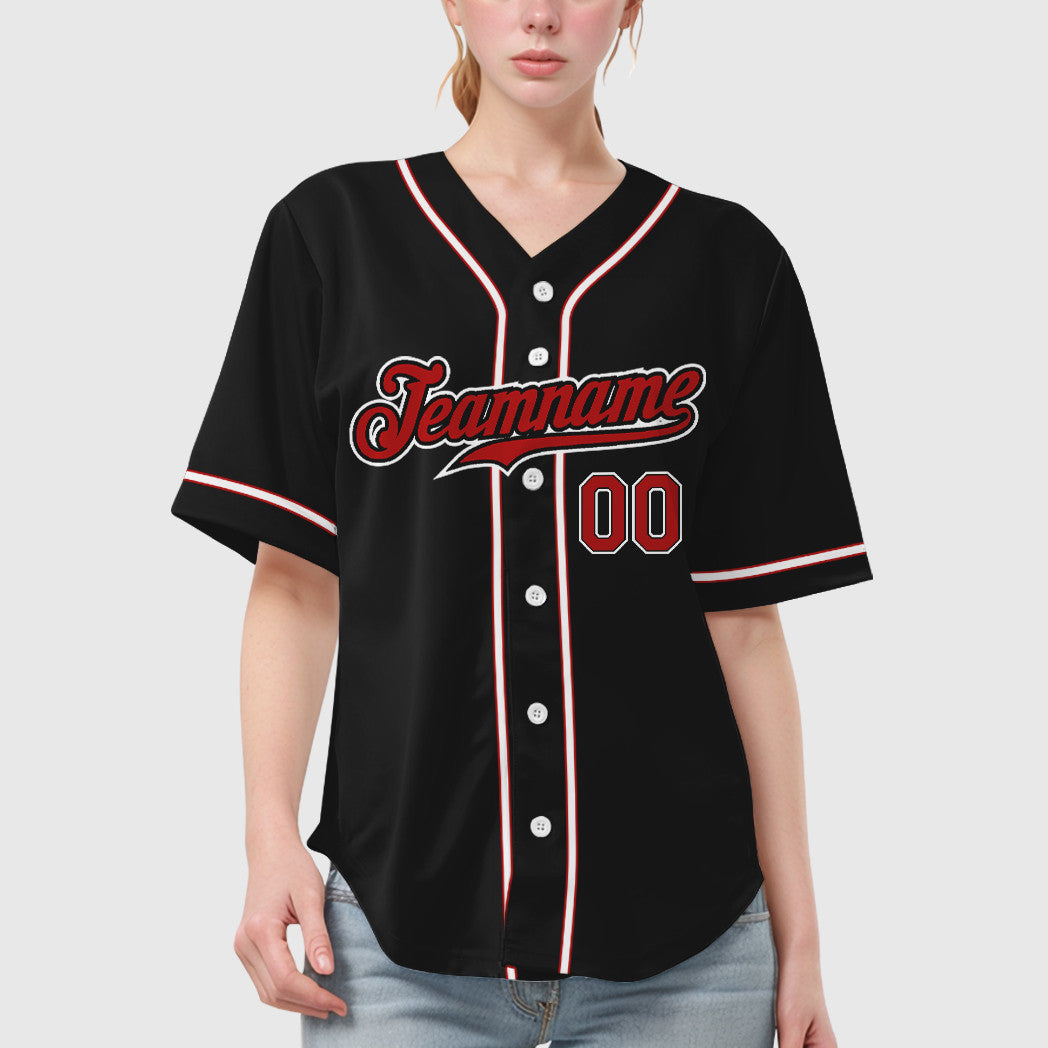 Custom Black Red Red-White Piping Baseball Jersey