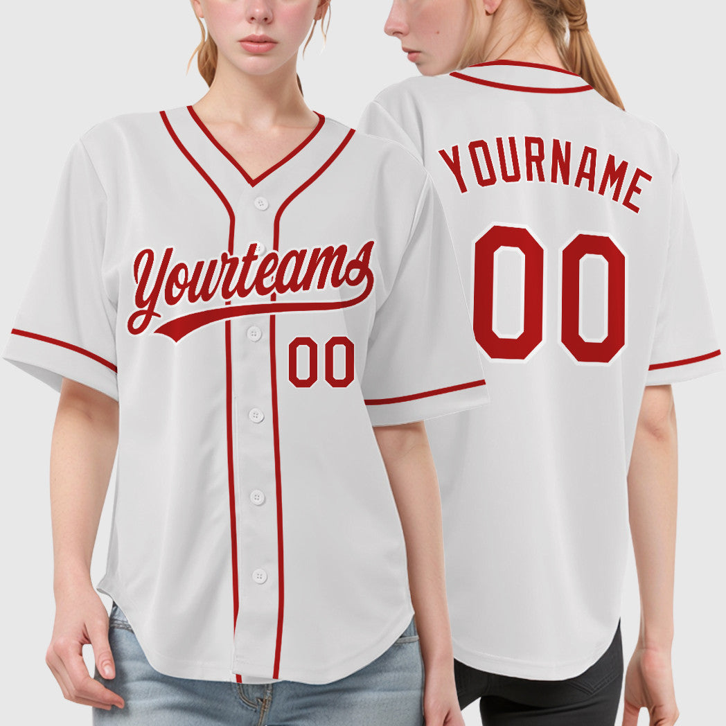 Custom White Red Red Piping Baseball Jersey