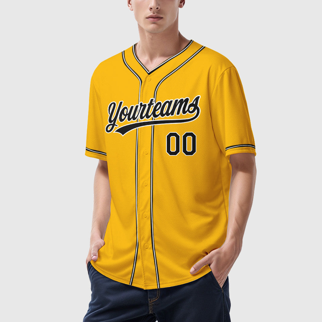 Custom Gold Black Black-White Piping Baseball Jersey