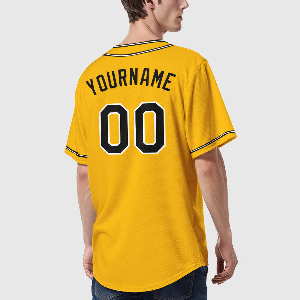 Custom Gold Black Black-White Piping Baseball Jersey