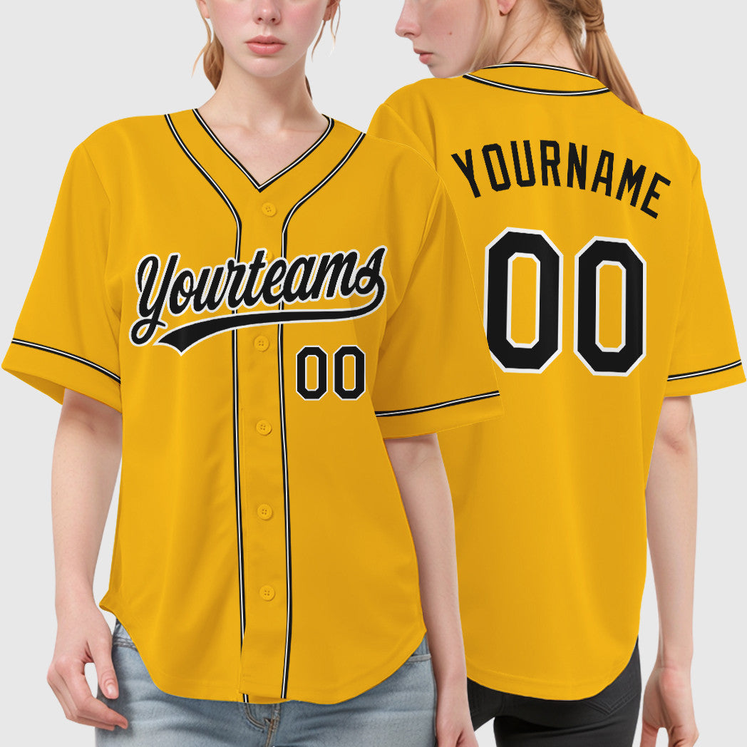 Custom Gold Black Black-White Piping Baseball Jersey