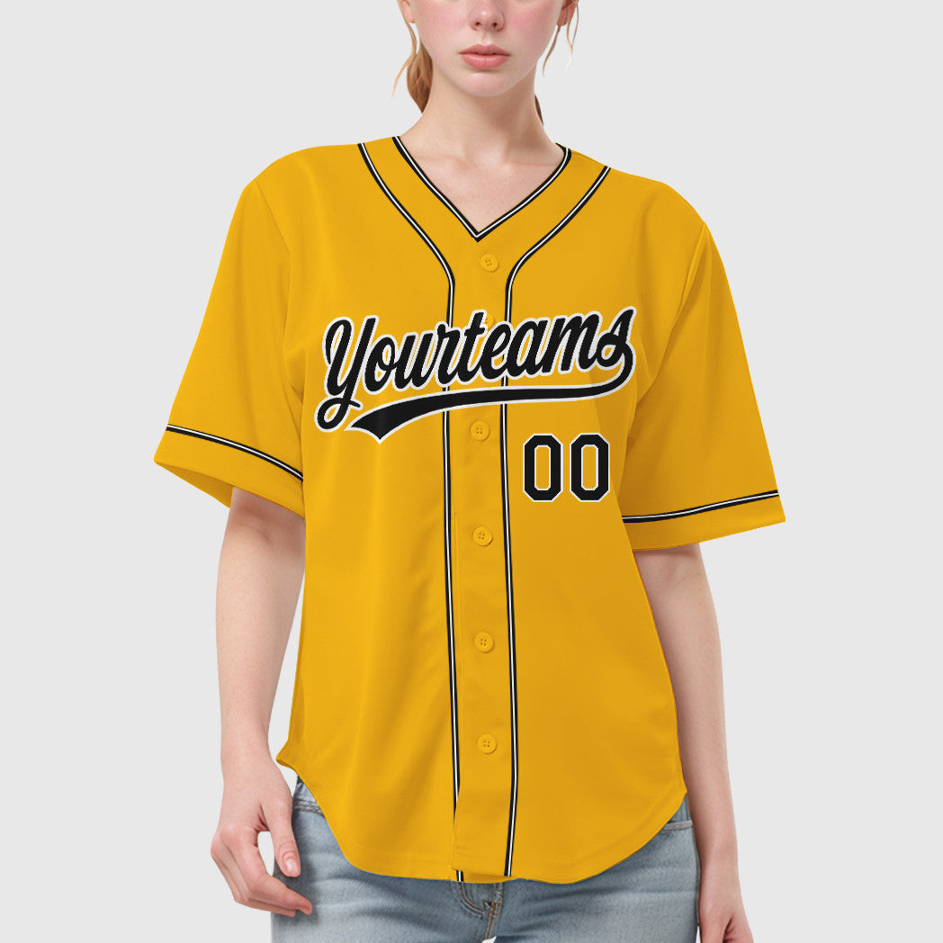 Custom Gold Black Black-White Piping Baseball Jersey