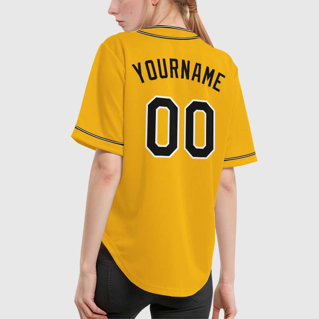 Custom Gold Black Black-White Piping Baseball Jersey