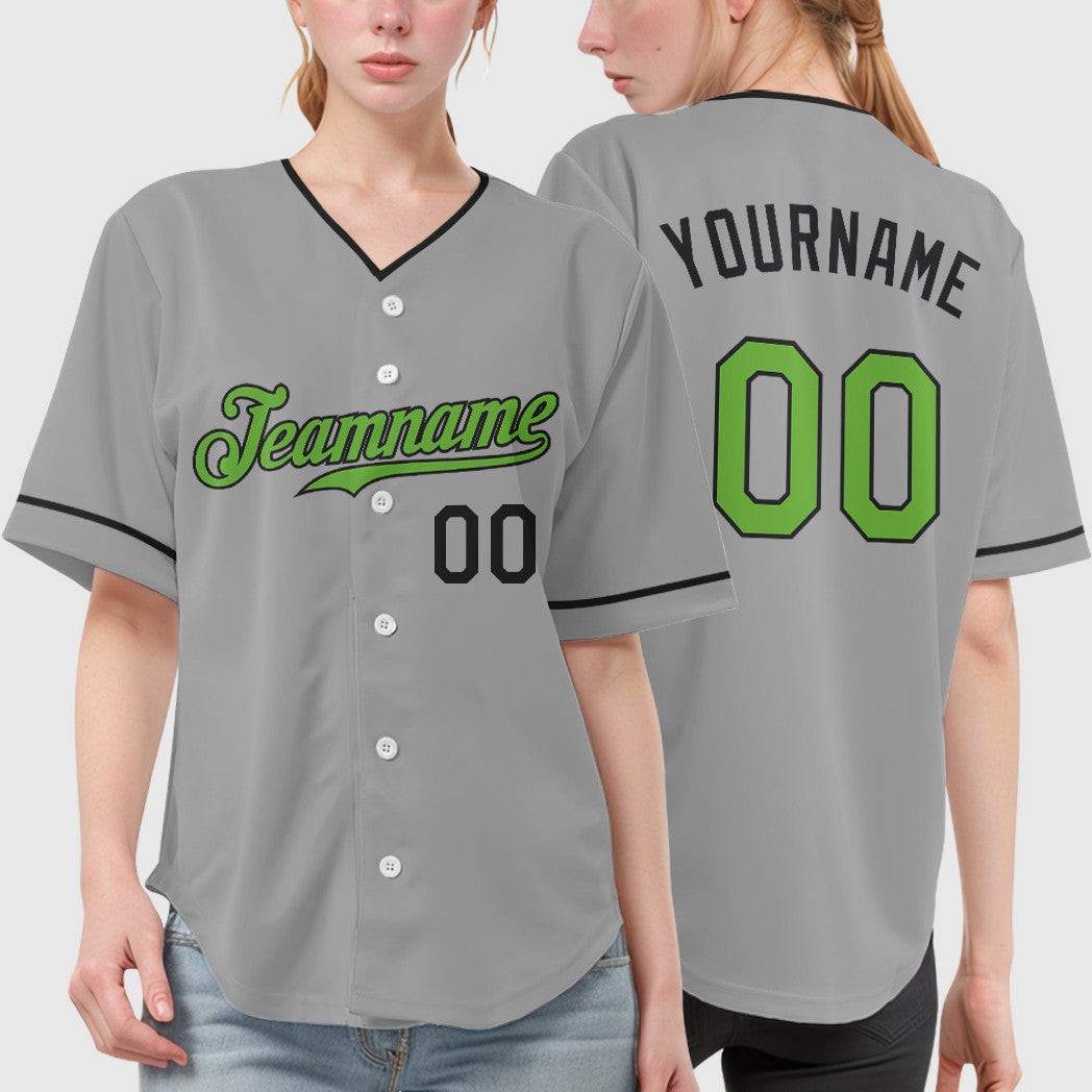 Custom Gray Black Neon Green-Black Collar Sleeve Baseball Jersey