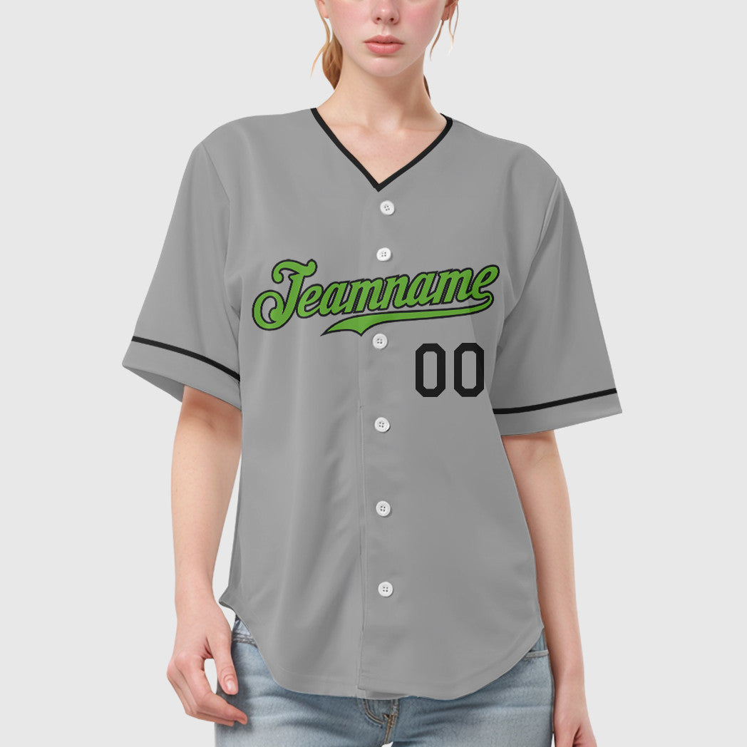Custom Gray Black Neon Green-Black Collar Sleeve Baseball Jersey