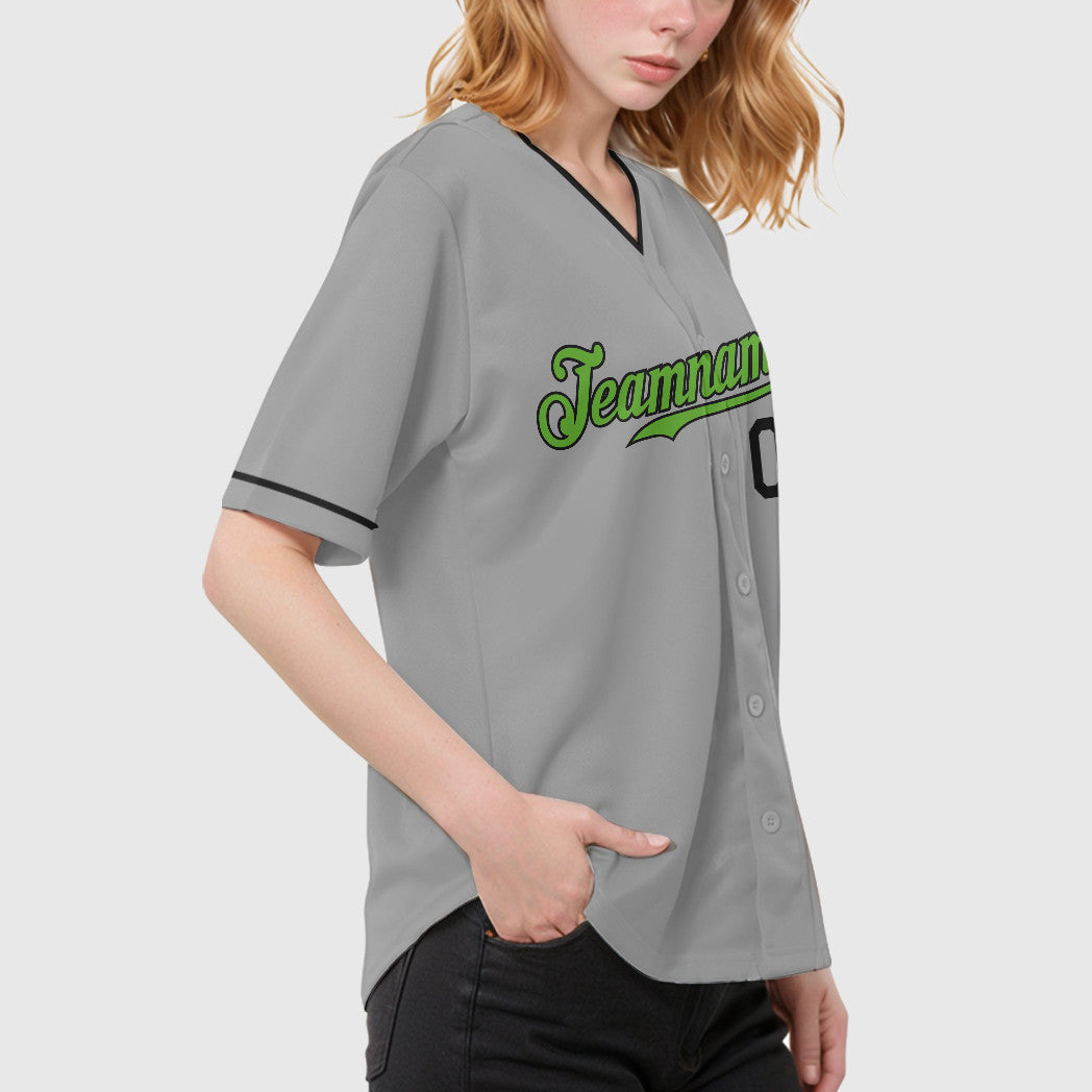Custom Gray Black Neon Green-Black Collar Sleeve Baseball Jersey