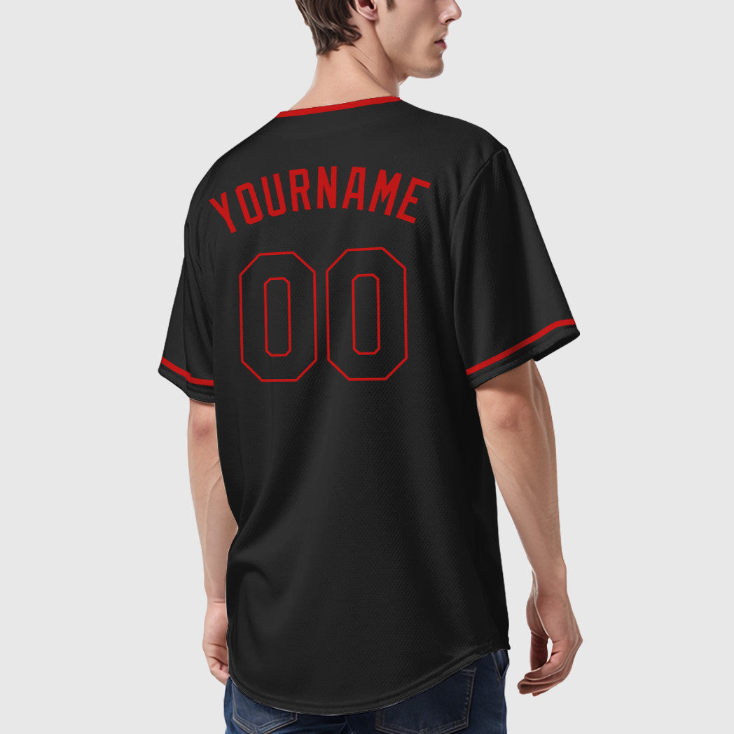 Custom Black Red Black Collar Sleeve Baseball Jersey