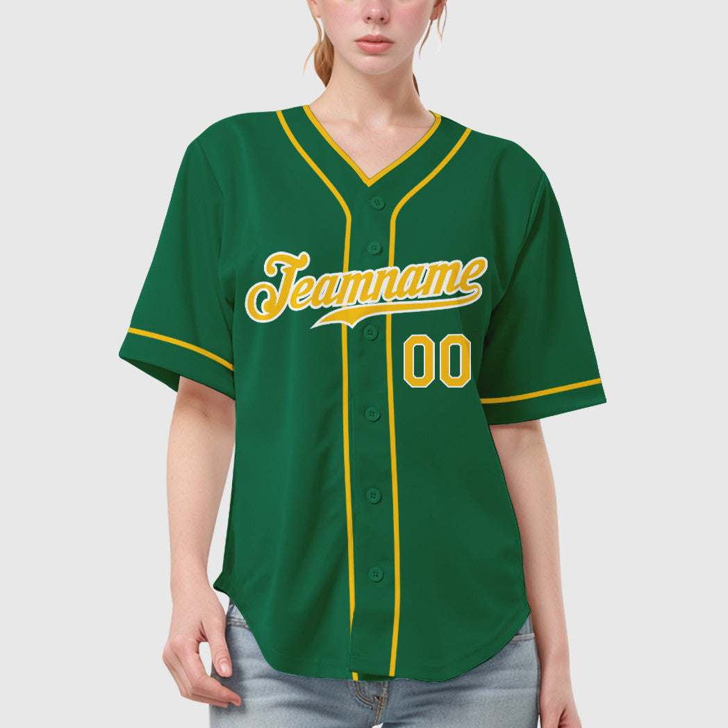 Custom Kelly Green Gold Gold-White Piping Baseball Jersey