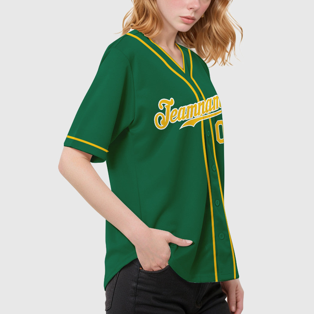 Custom Kelly Green Gold Gold-White Piping Baseball Jersey
