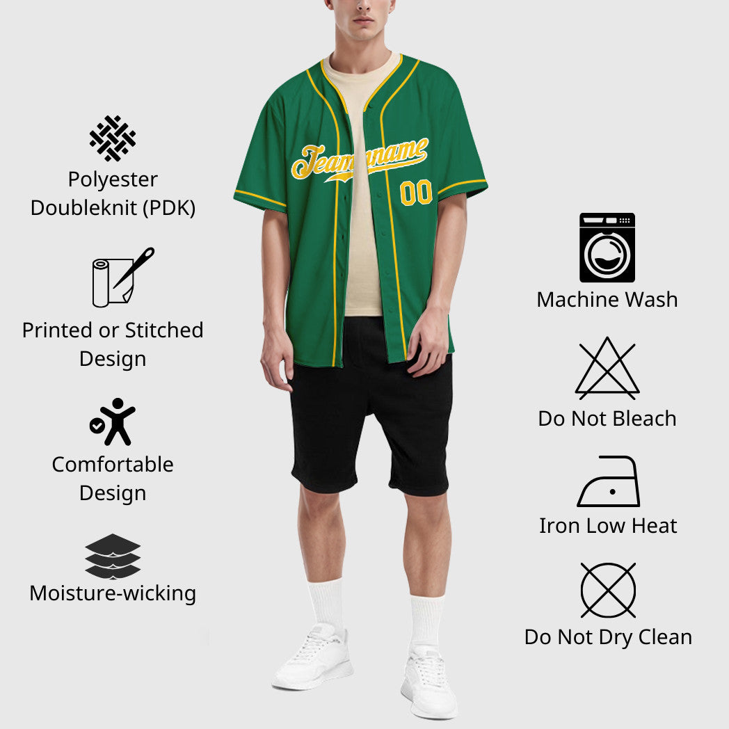 Custom Kelly Green Gold Gold-White Piping Baseball Jersey