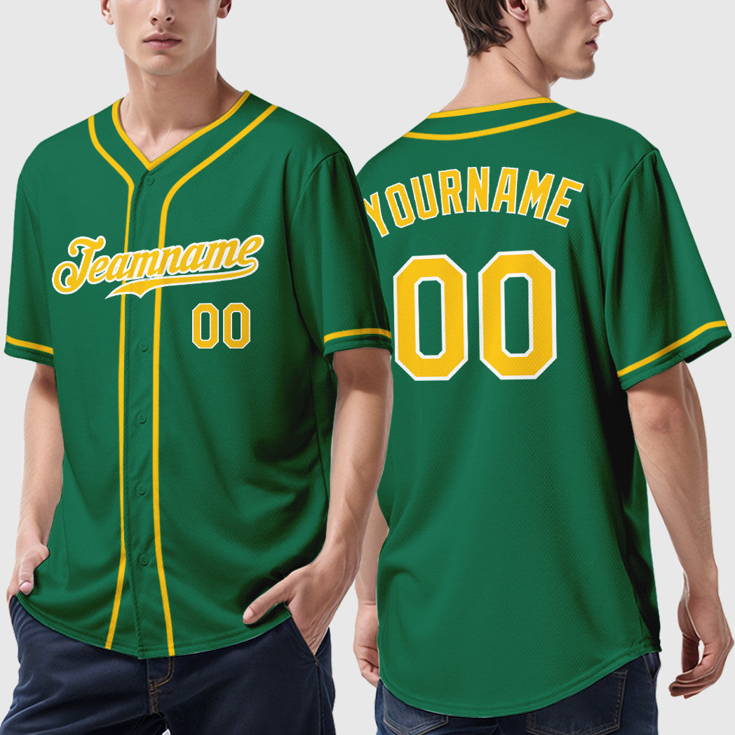 Custom Kelly Green Gold Gold-White Piping Baseball Jersey
