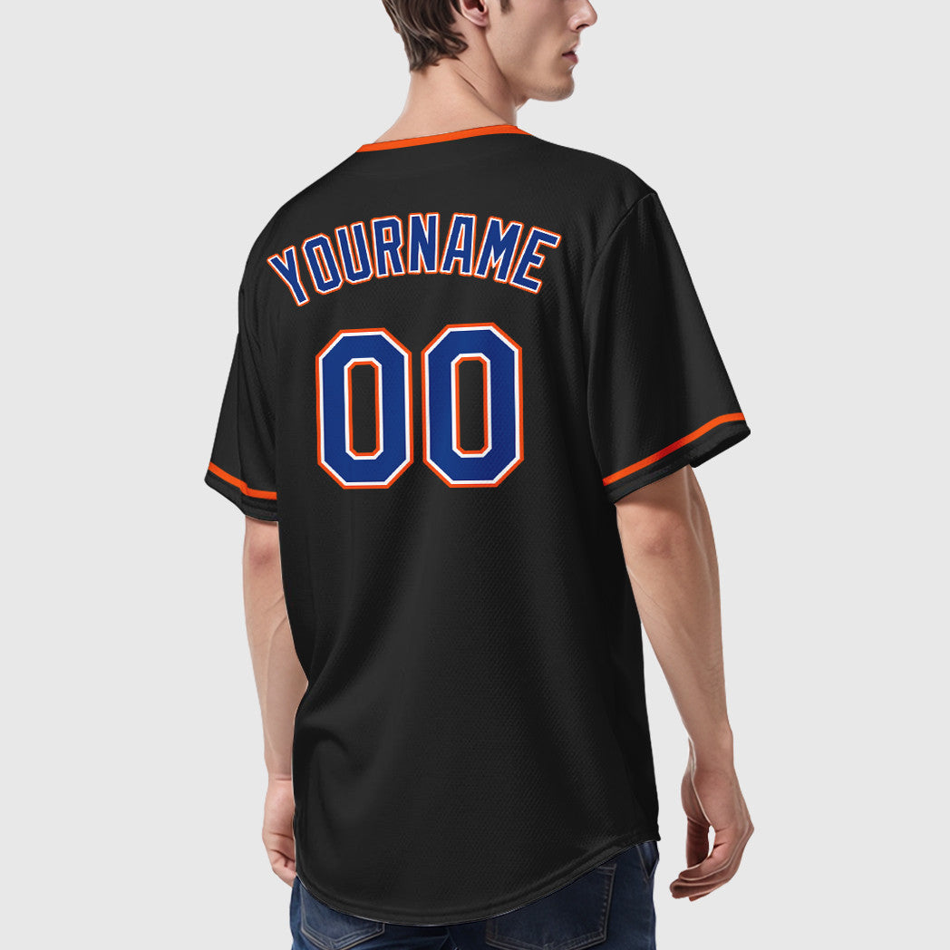 Custom Black Royal Royal-Orange Collar Sleeve Baseball Jersey