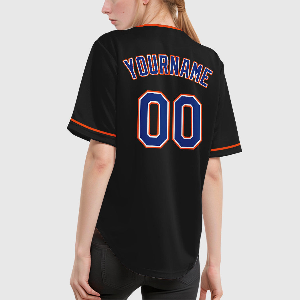 Custom Black Royal Royal-Orange Collar Sleeve Baseball Jersey