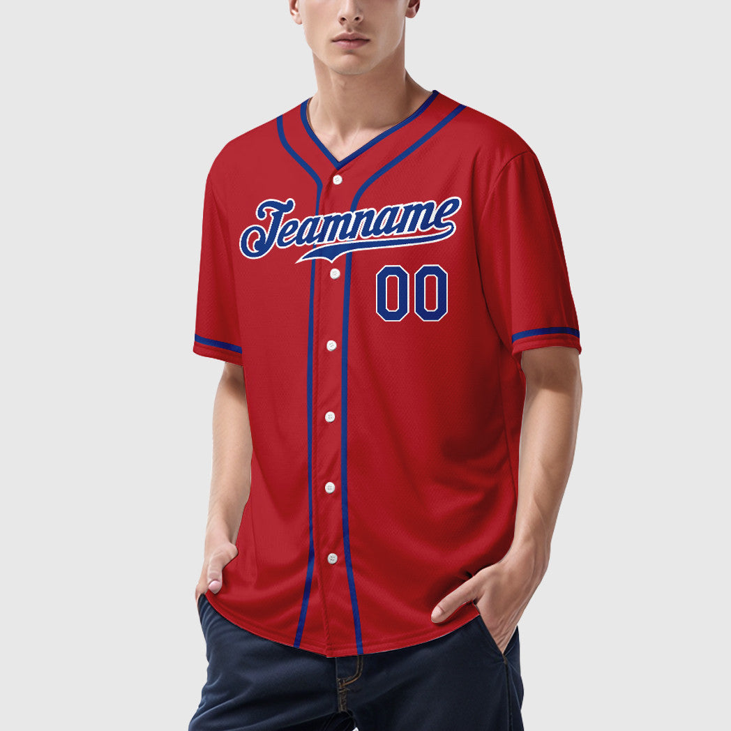 Custom Red White Royal-White Piping Baseball Jersey
