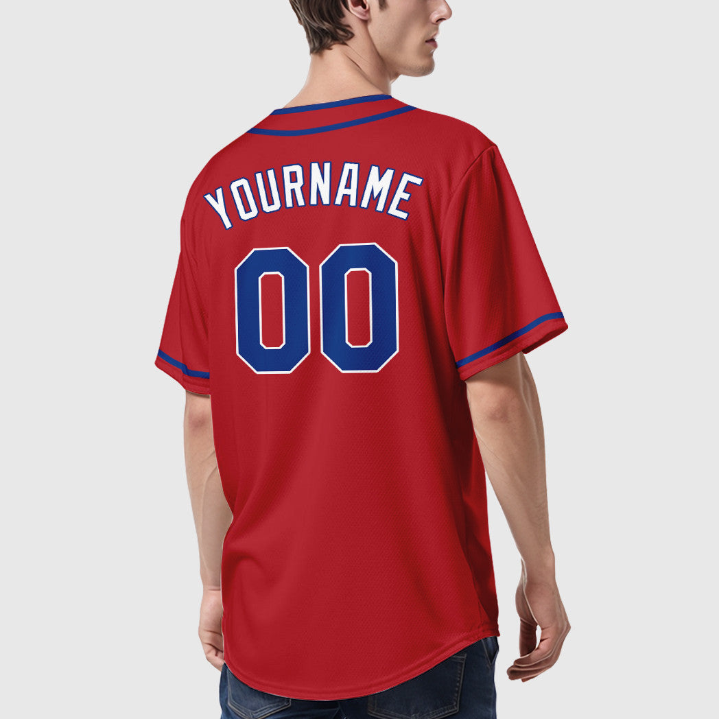 Custom Red White Royal-White Piping Baseball Jersey