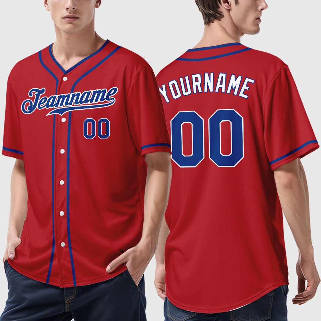 Custom Red White Royal-White Piping Baseball Jersey
