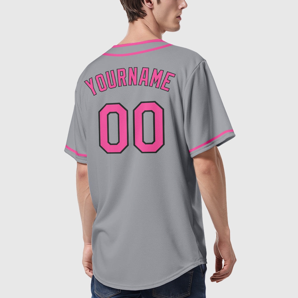 Custom Gray Black Pink Piping Baseball Jersey