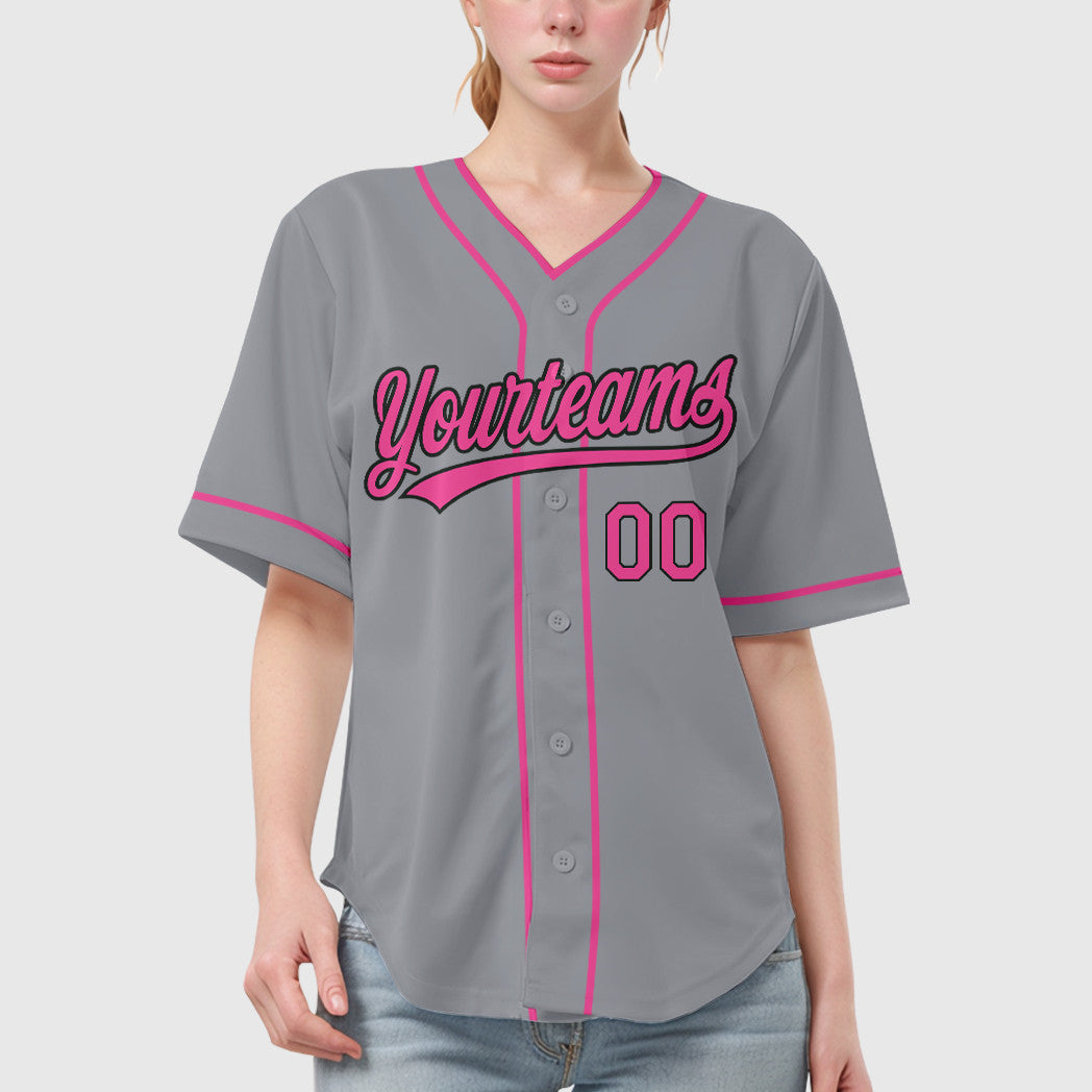 Custom Gray Black Pink Piping Baseball Jersey
