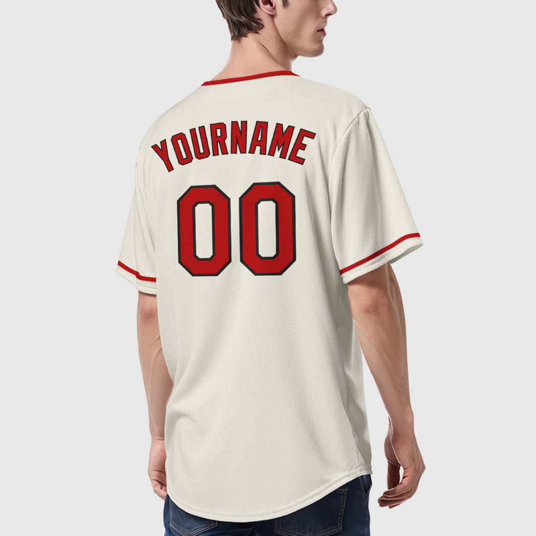 Custom Cream Black Red Collar Sleeve Baseball Jersey