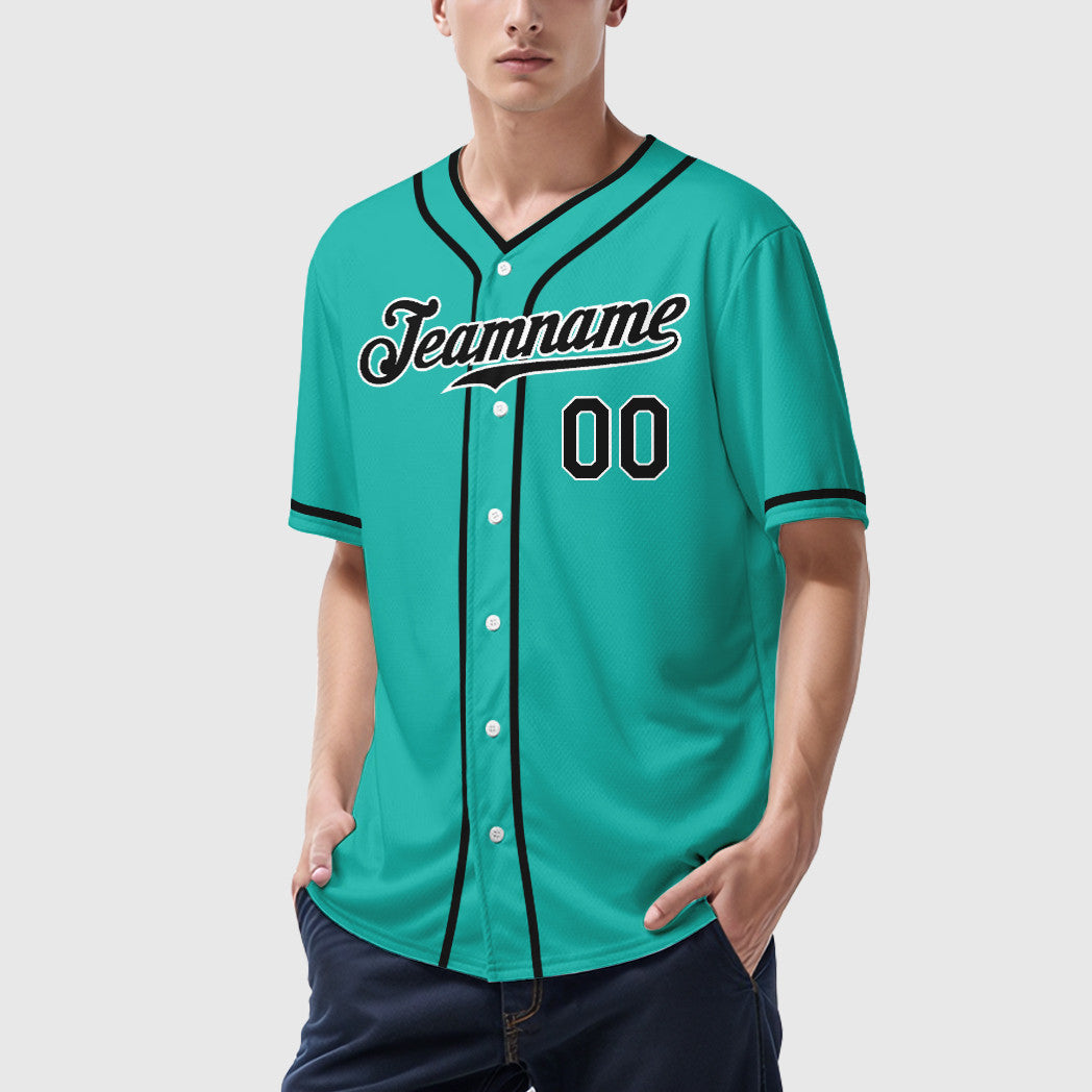 Custom Aqua White Black Piping Baseball Jersey