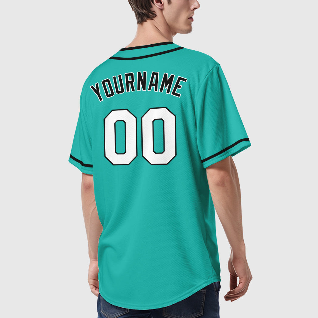 Custom Aqua White Black Piping Baseball Jersey