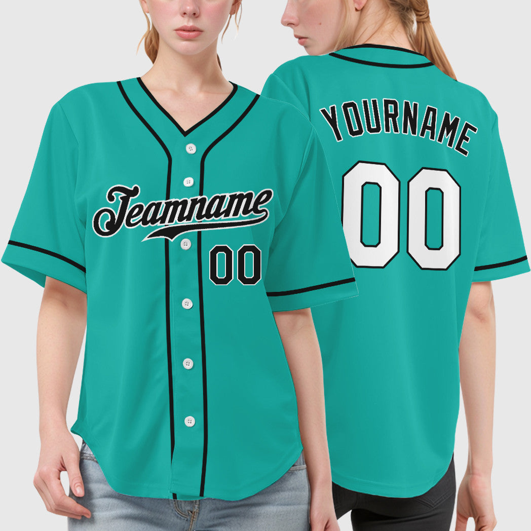 Custom Aqua White Black Piping Baseball Jersey