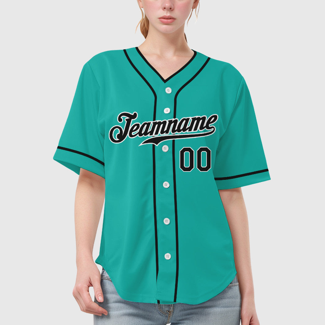 Custom Aqua White Black Piping Baseball Jersey