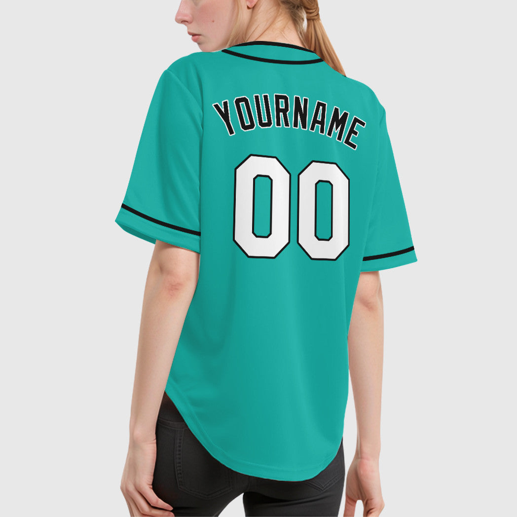 Custom Aqua White Black Piping Baseball Jersey