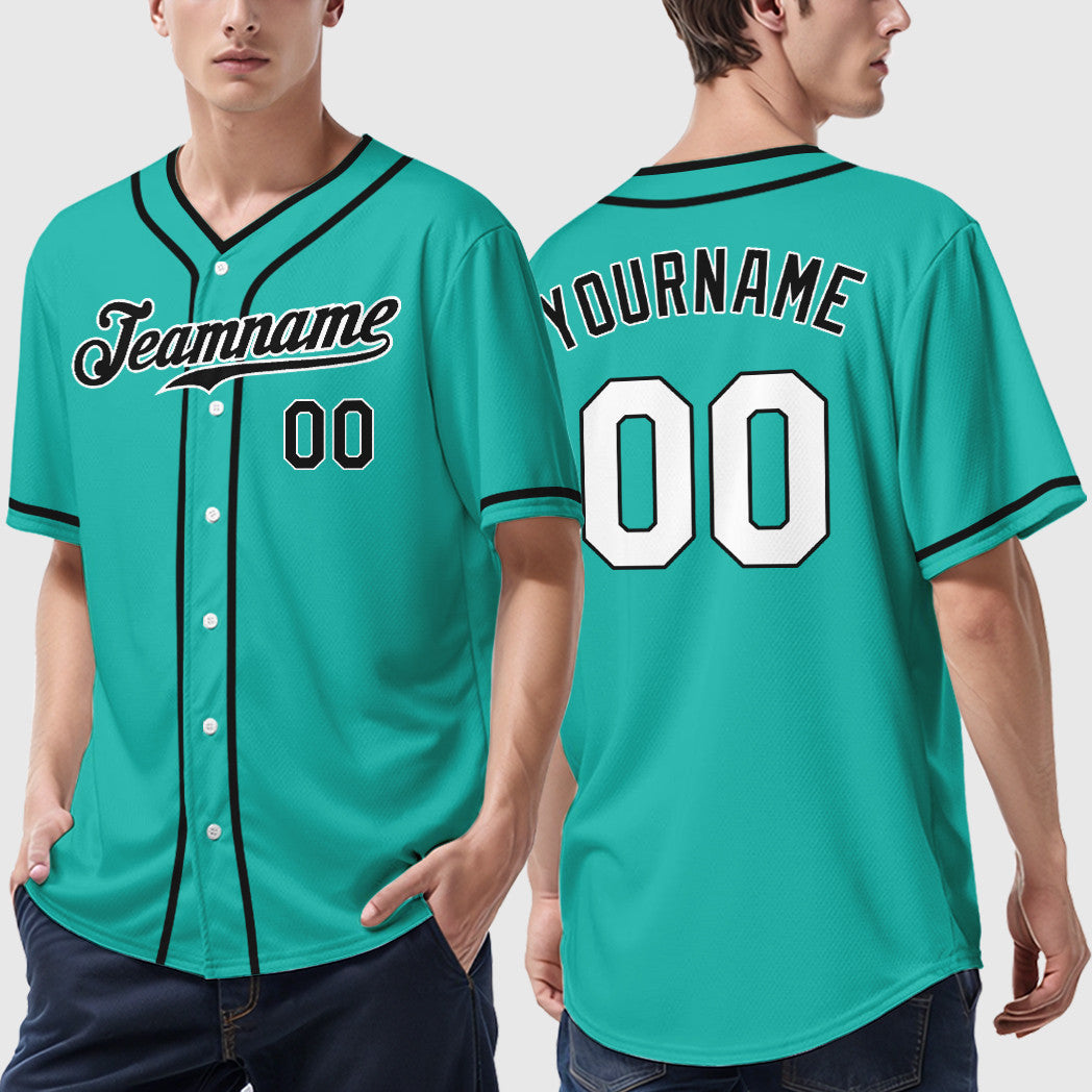 Custom Aqua White Black Piping Baseball Jersey