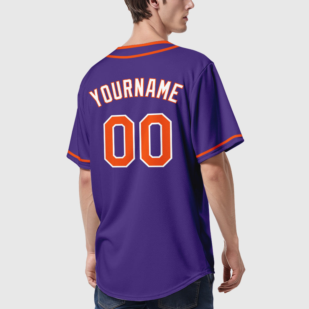 Custom Purple White Orange-White Piping Baseball Jersey