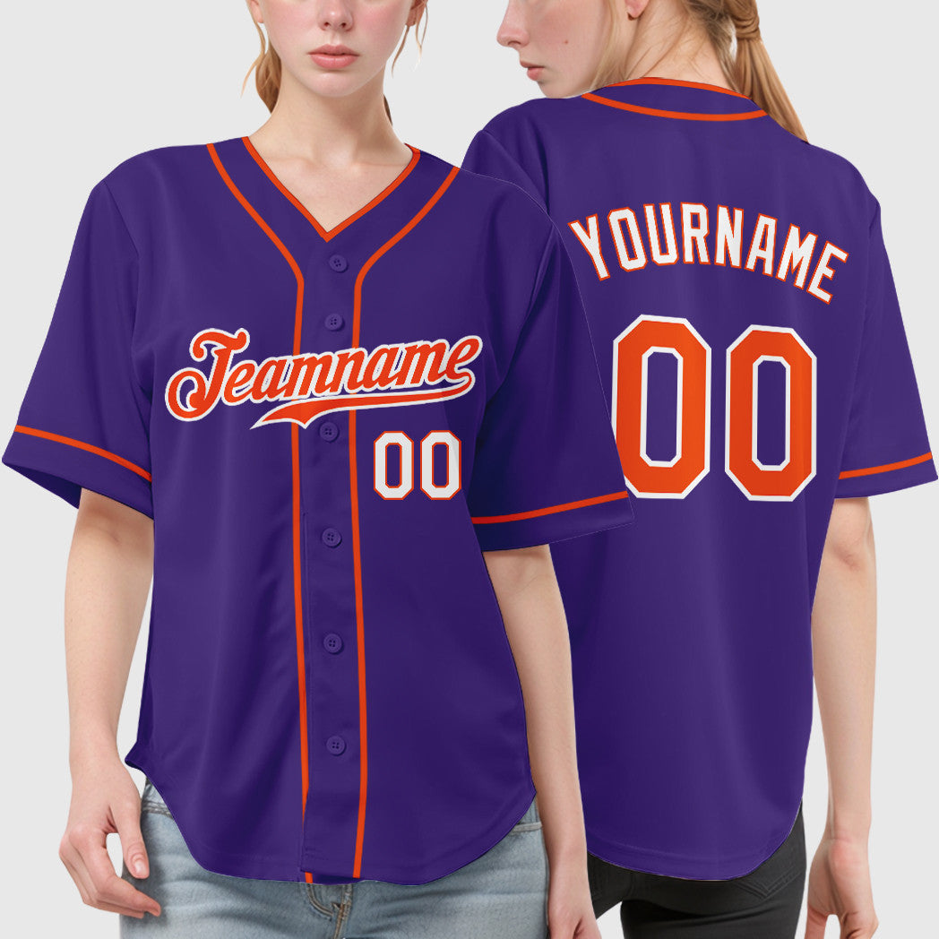 Custom Purple White Orange-White Piping Baseball Jersey