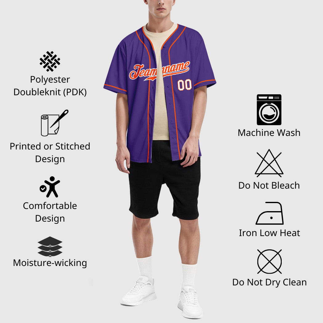 Custom Purple White Orange-White Piping Baseball Jersey