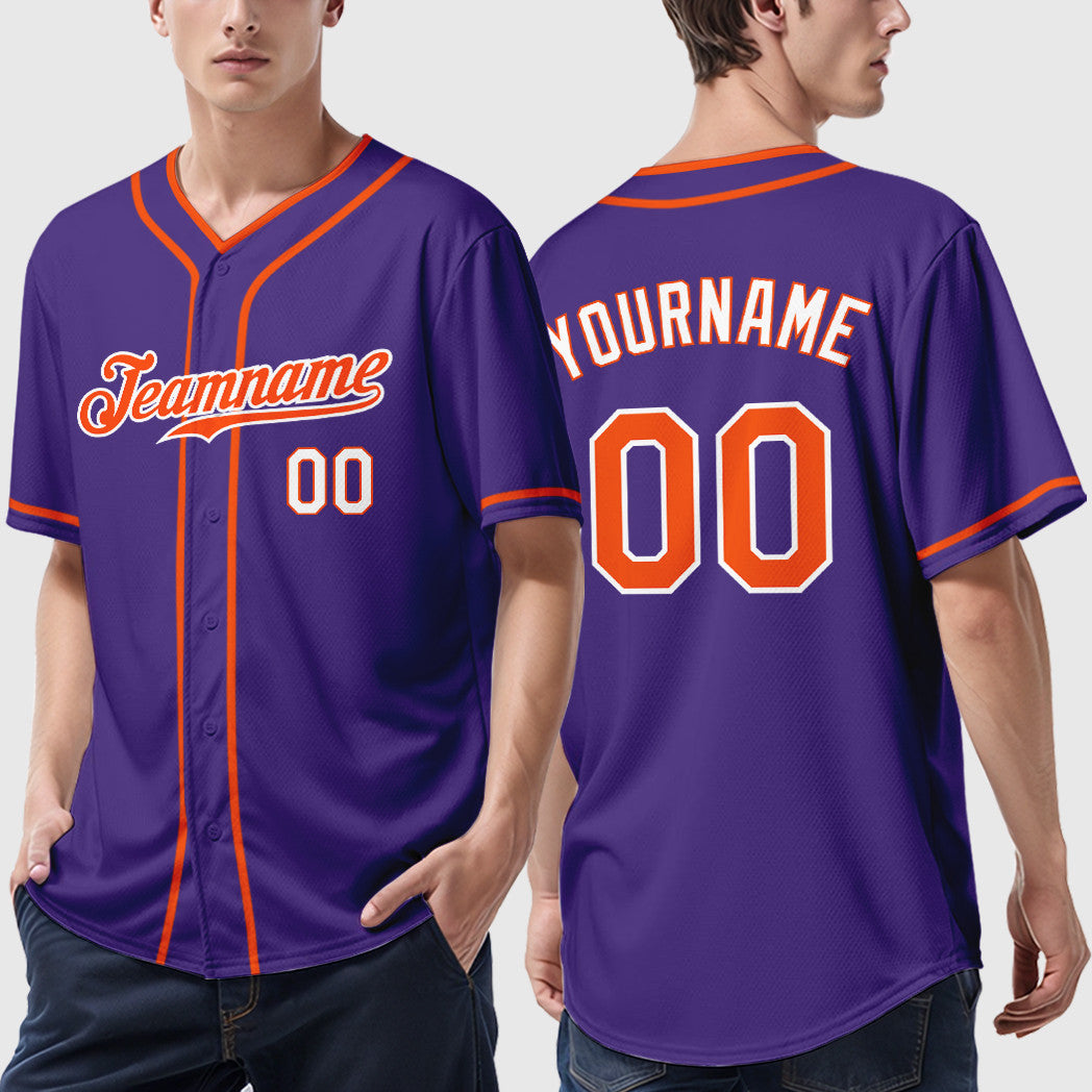 Custom Purple White Orange-White Piping Baseball Jersey