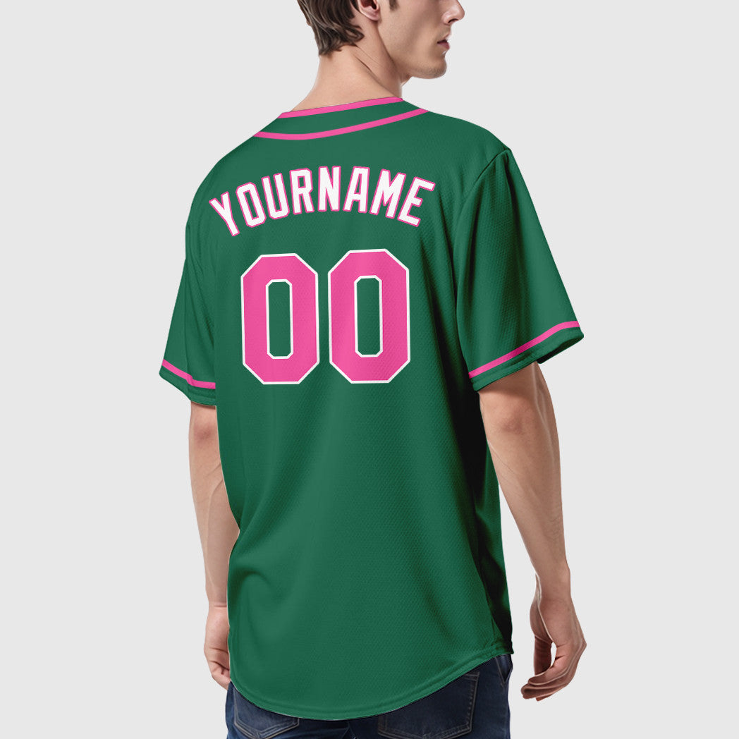 Custom Kelly Green White Pink-White Piping Baseball Jersey