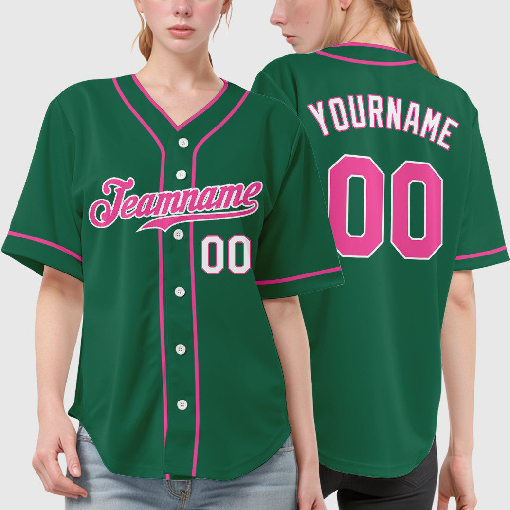 Custom Kelly Green White Pink-White Piping Baseball Jersey