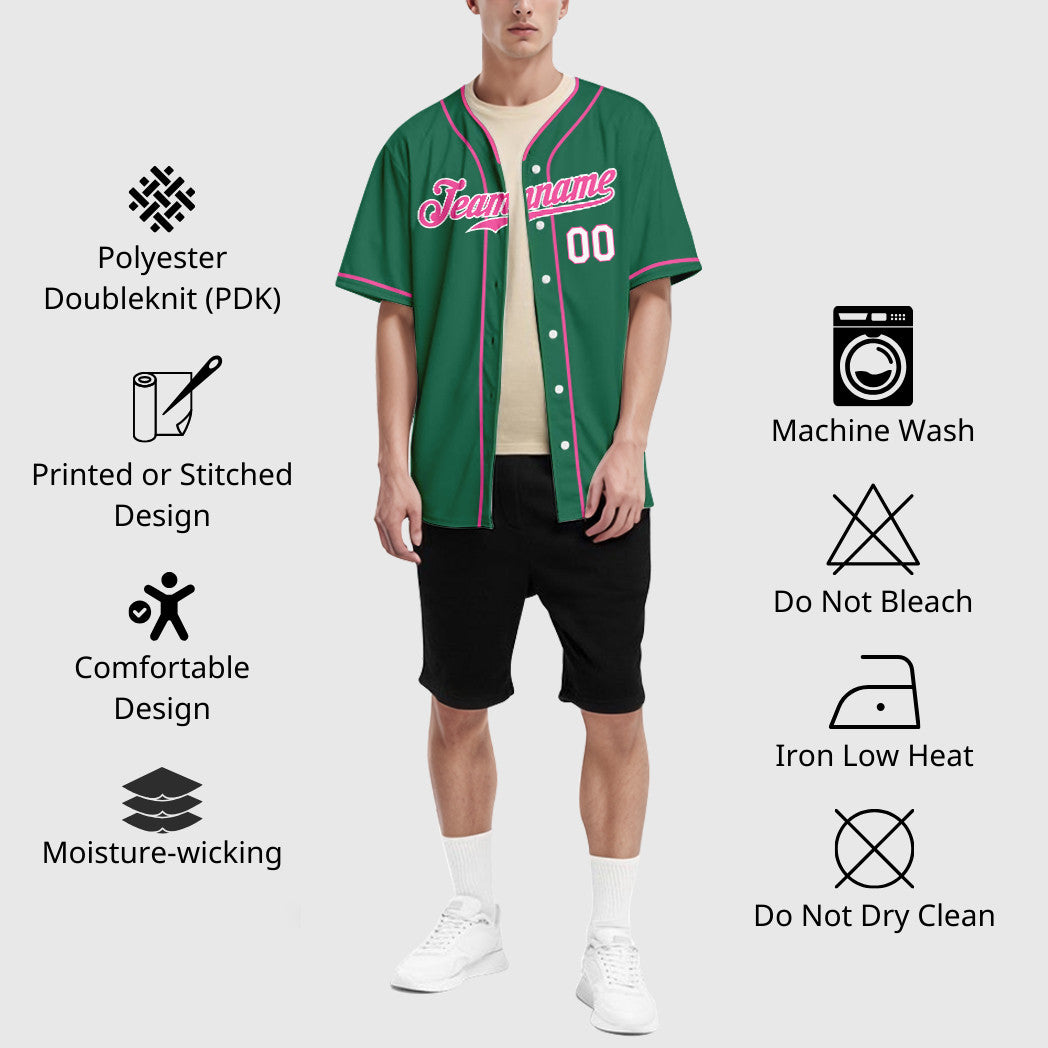 Custom Kelly Green White Pink-White Piping Baseball Jersey