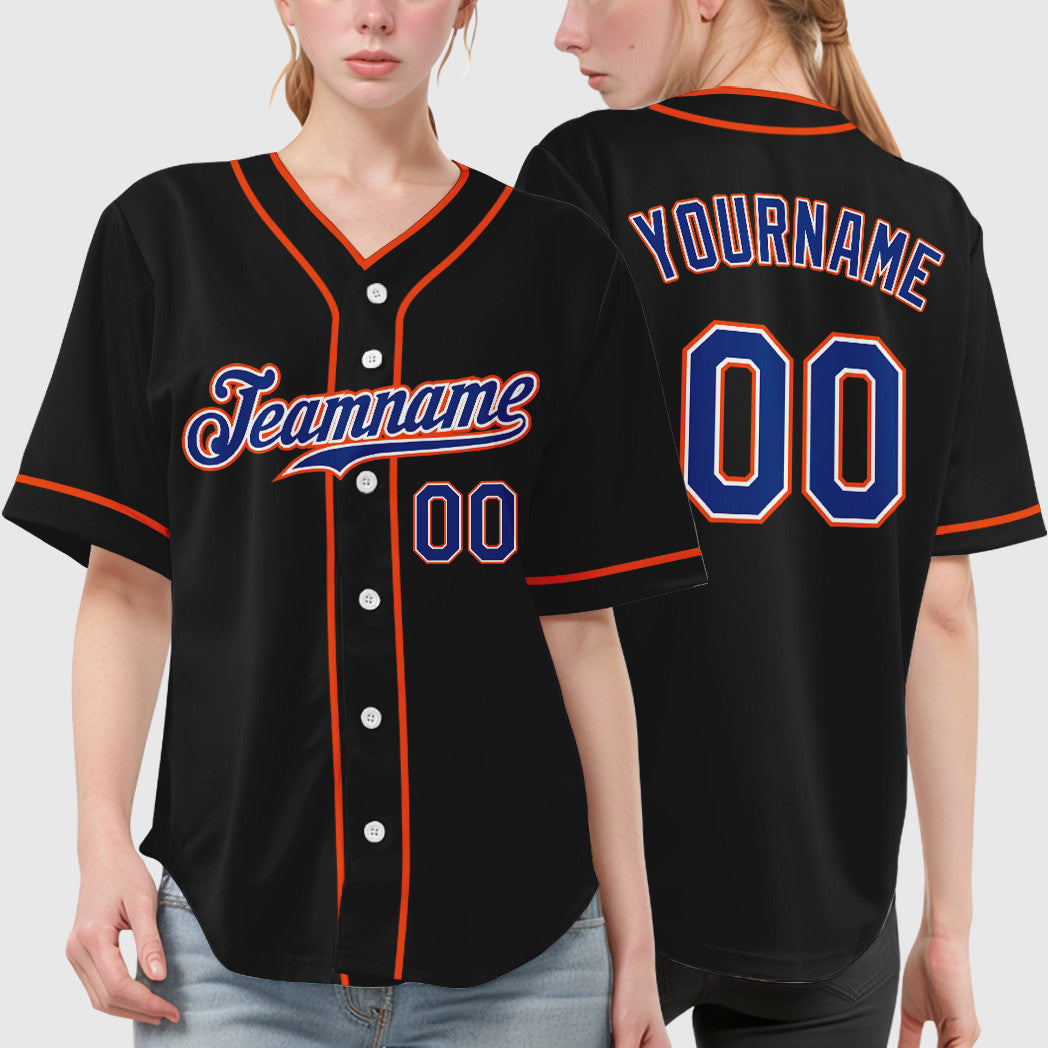 Custom Black Royal Royal-Orange Piping Baseball Jersey