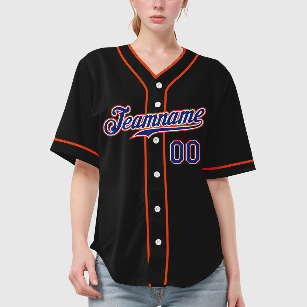 Custom Black Royal Royal-Orange Piping Baseball Jersey