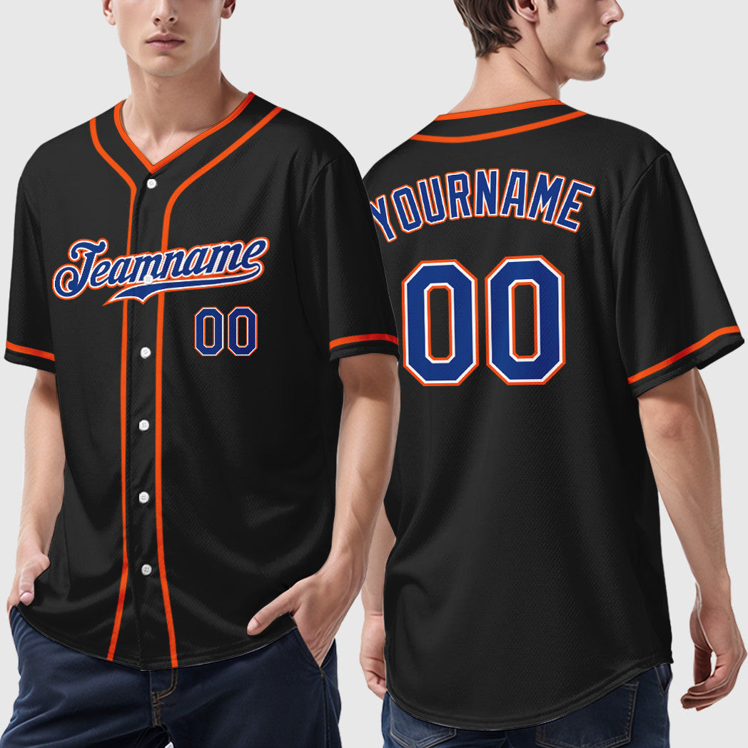 Custom Black Royal Royal-Orange Piping Baseball Jersey