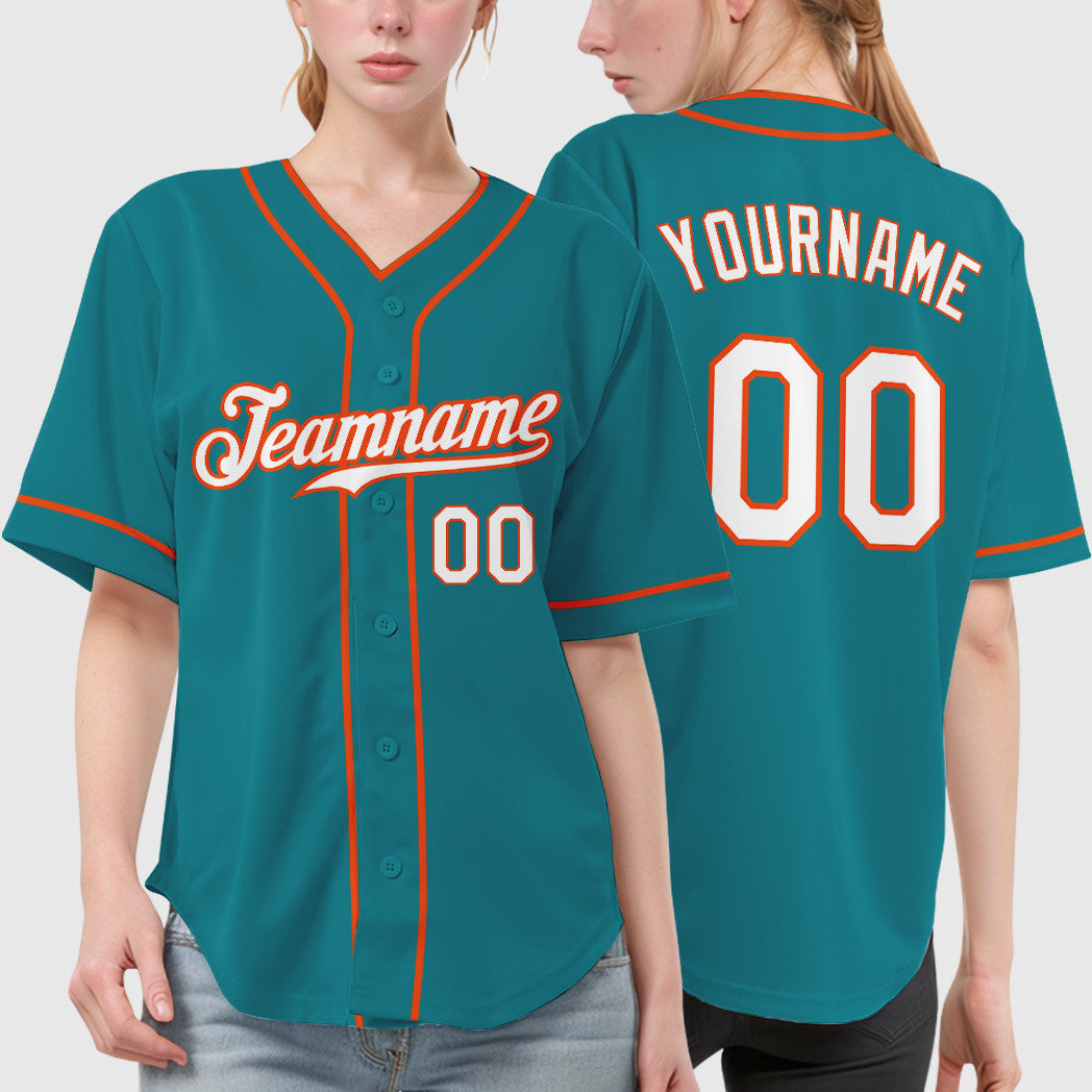 Custom Teal Orange White-Orange Piping Baseball Jersey