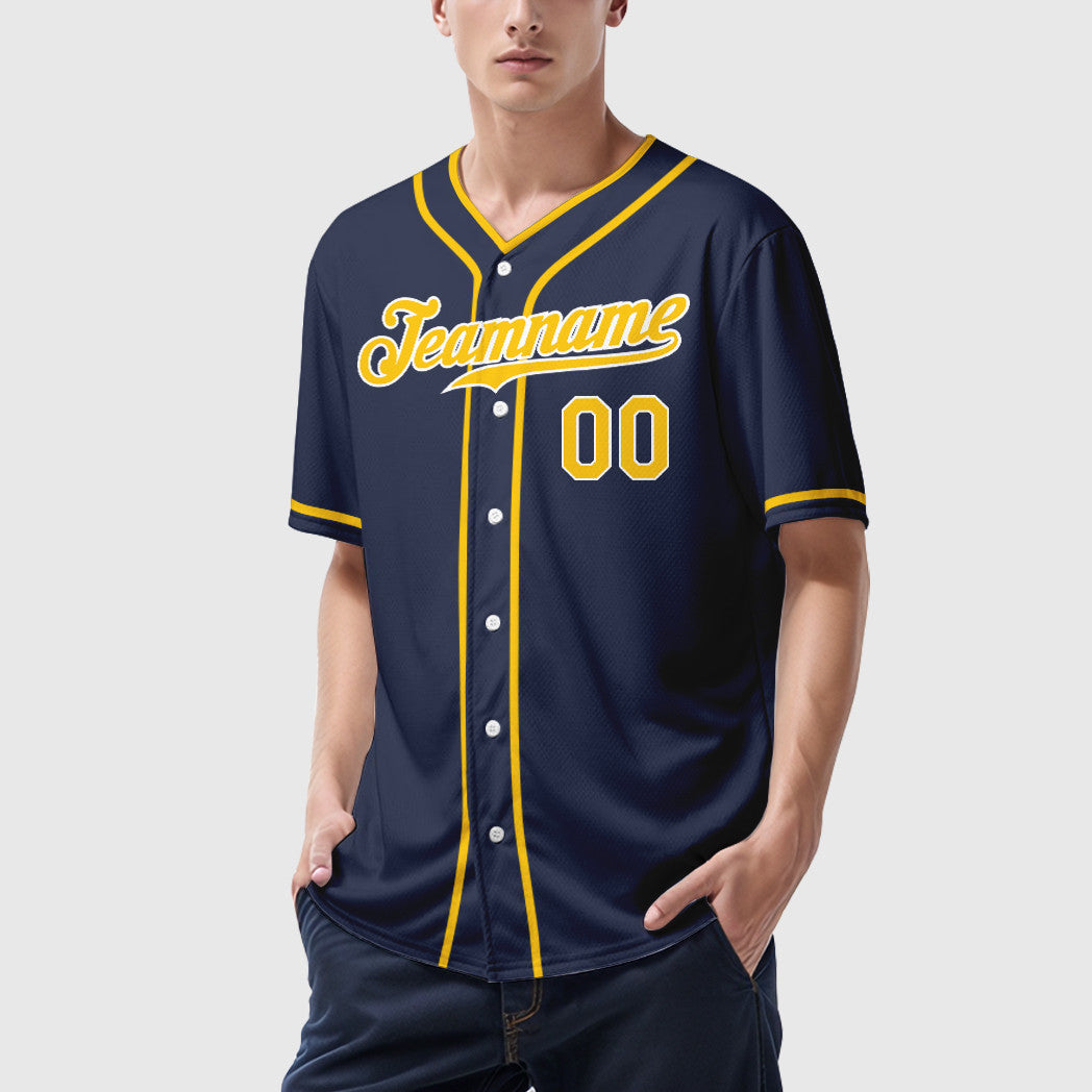 Custom Navy Gold Gold-White Piping Baseball Jersey
