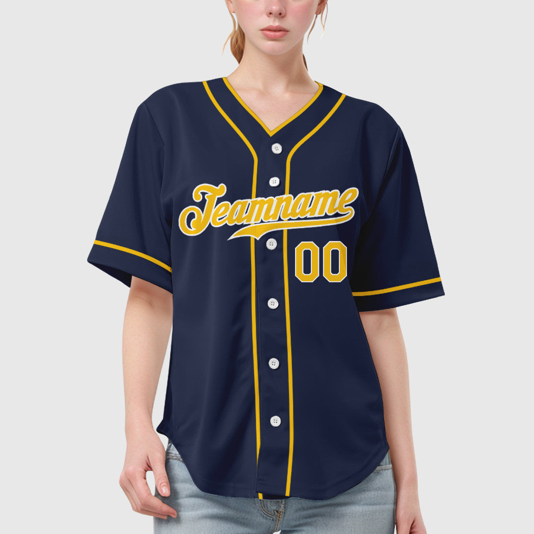 Custom Navy Gold Gold-White Piping Baseball Jersey
