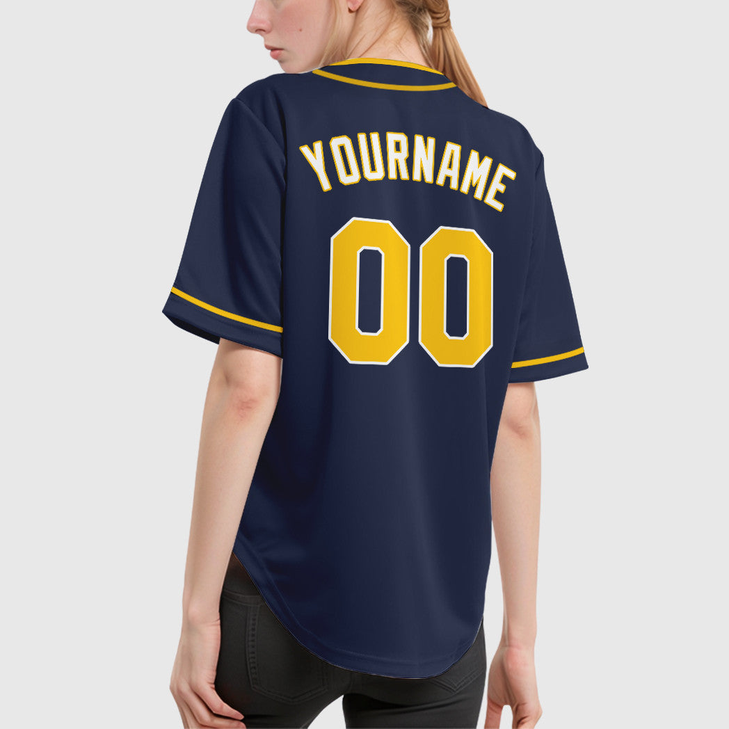 Custom Navy Gold Gold-White Piping Baseball Jersey