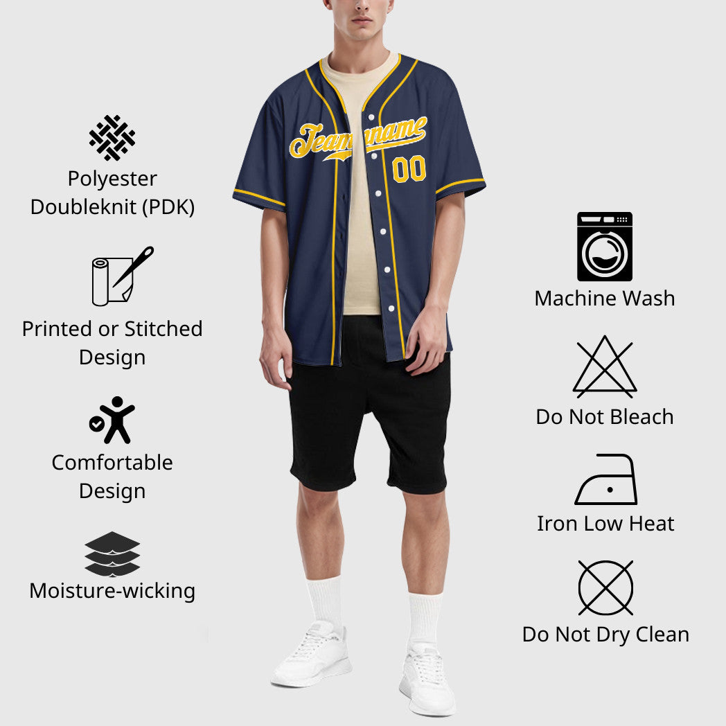 Custom Navy Gold Gold-White Piping Baseball Jersey