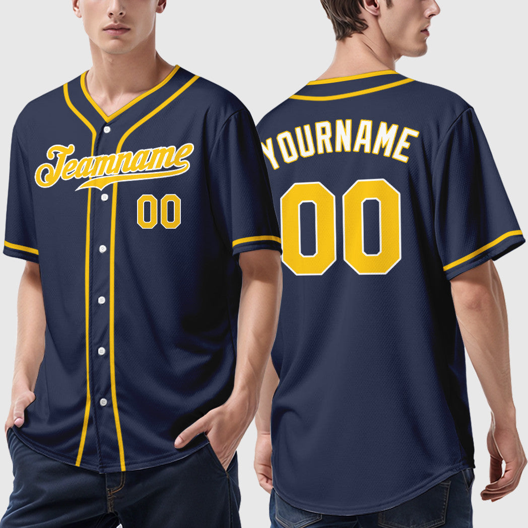 Custom Navy Gold Gold-White Piping Baseball Jersey
