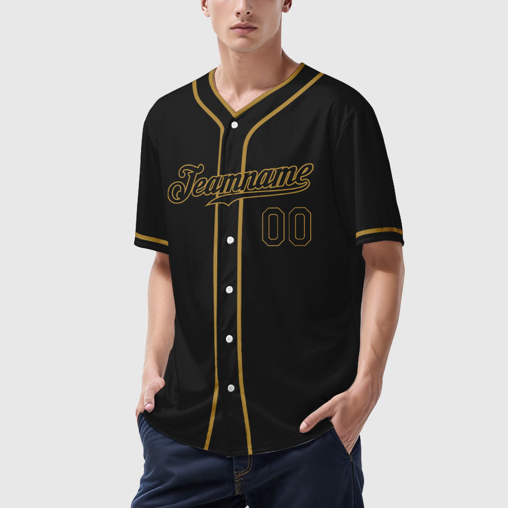 Custom Black Old Gold Black-Old Gold Piping Baseball Jersey
