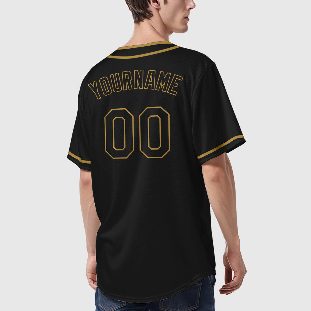 Custom Black Old Gold Black-Old Gold Piping Baseball Jersey
