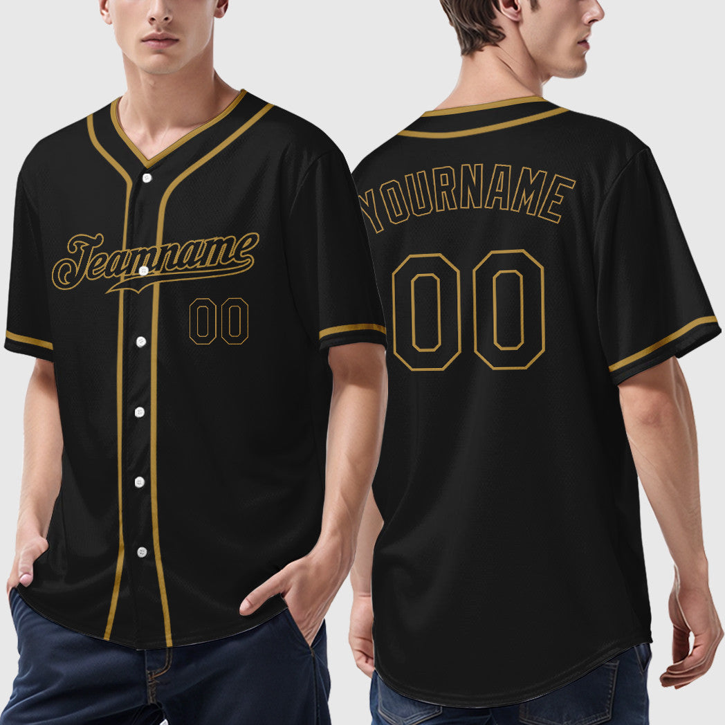 Custom Black Old Gold Black-Old Gold Piping Baseball Jersey