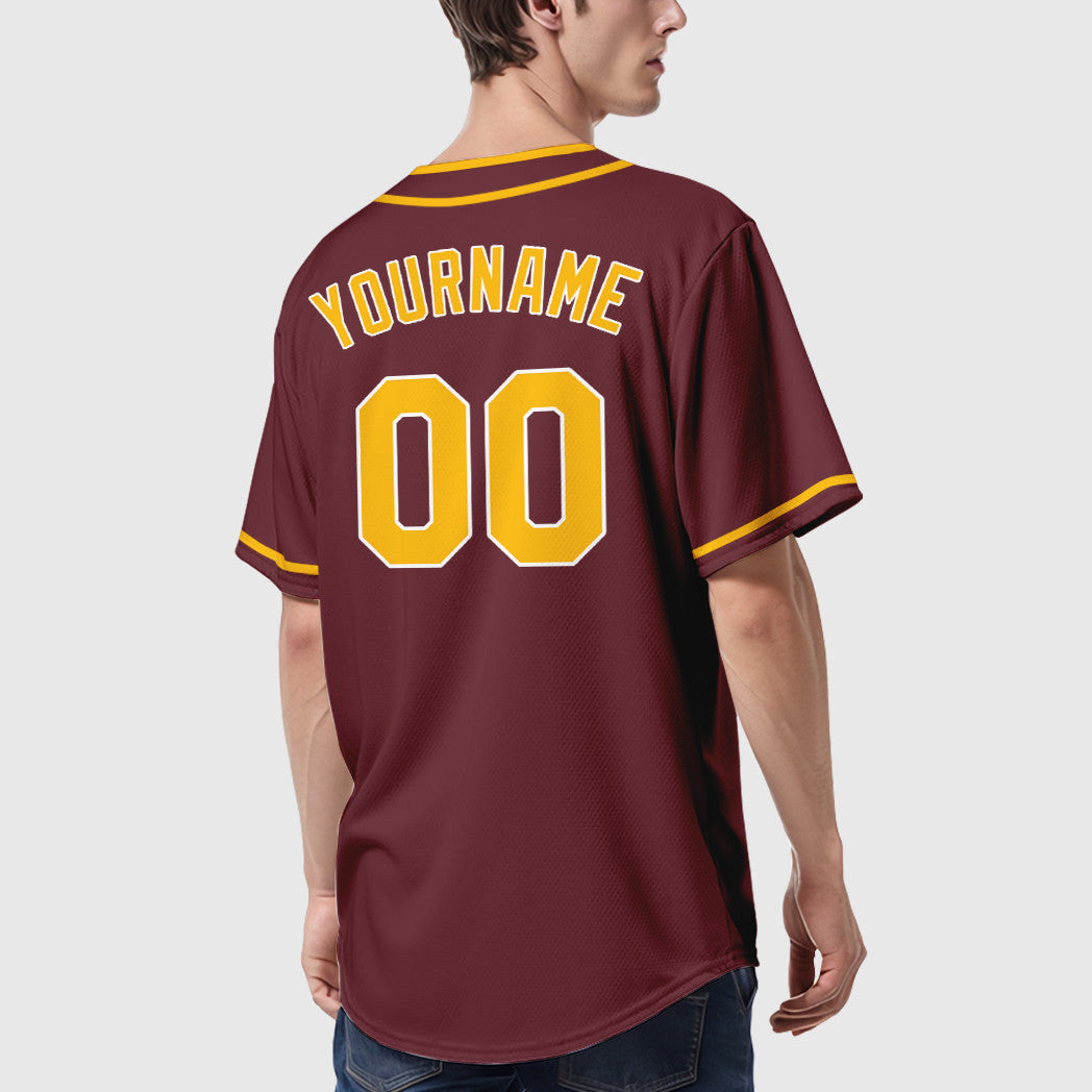 Custom Burgundy Gold White Piping Baseball Jersey