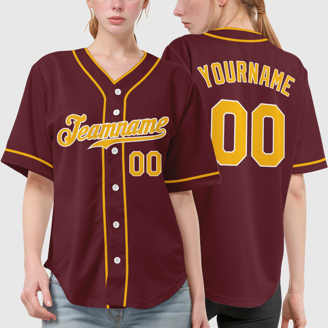 Custom Burgundy Gold White Piping Baseball Jersey